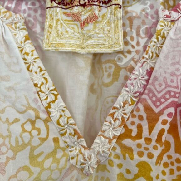 Robert Graham Embroidered Tunic Textured Floral Pink Yellow Ombre Top Size Small - Picture 5 of 11